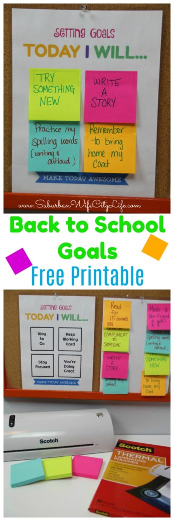 Setting Goals Today I Will... Free Printable for Back to School Goal Setting