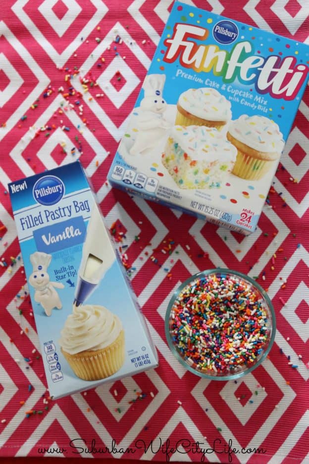 Surprise Cupcakes using Funfetti, Pillsbury Pastry Bag and Sprinkles