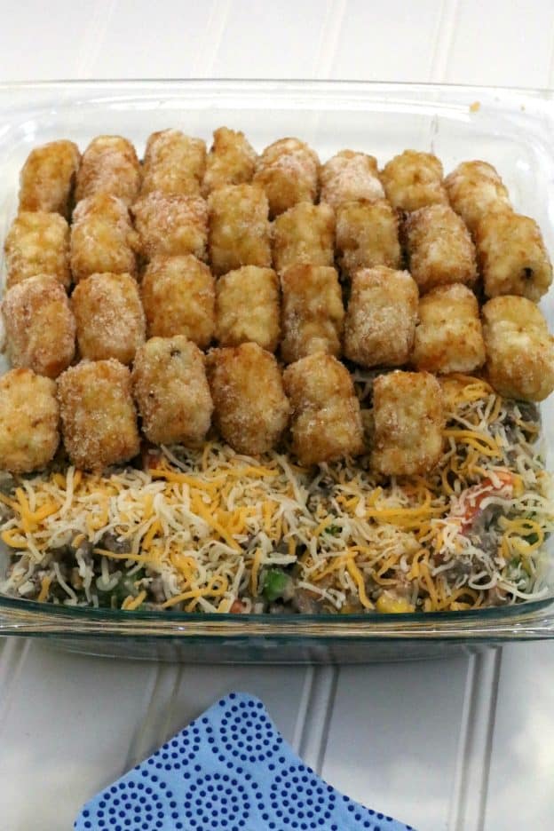 Tater Tot Hot Dish cheese and tots