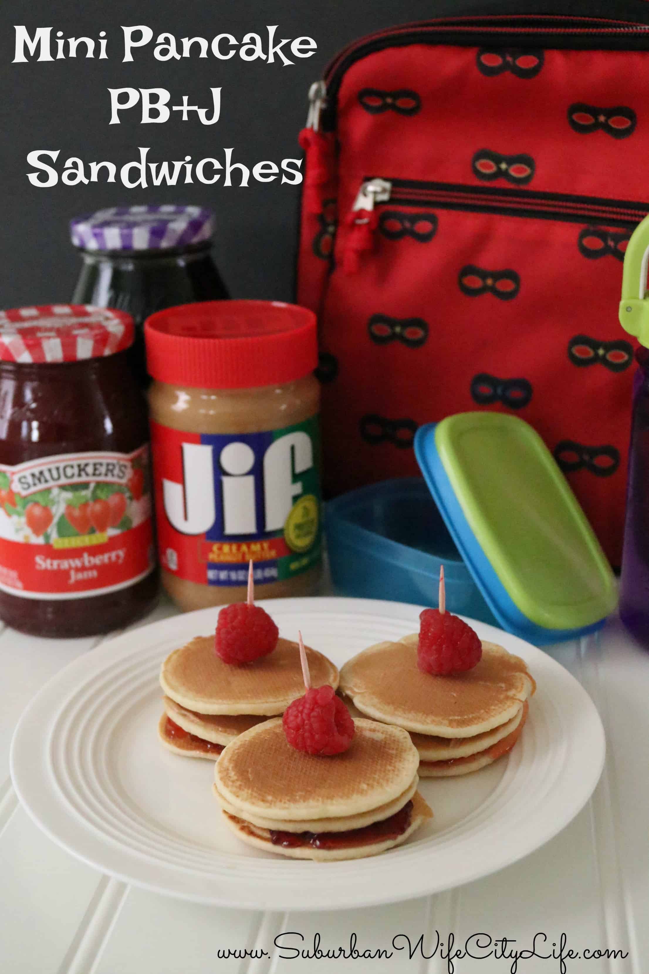 Mini Pancake PB+J sandwiches