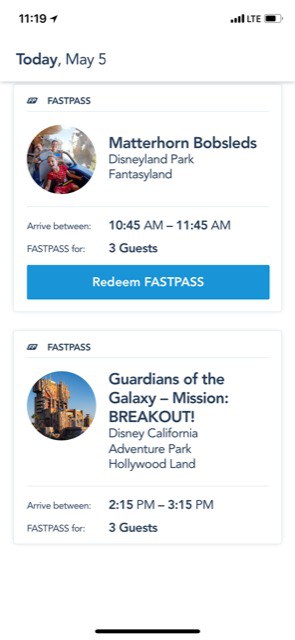 Disneyland Fastpass redeem